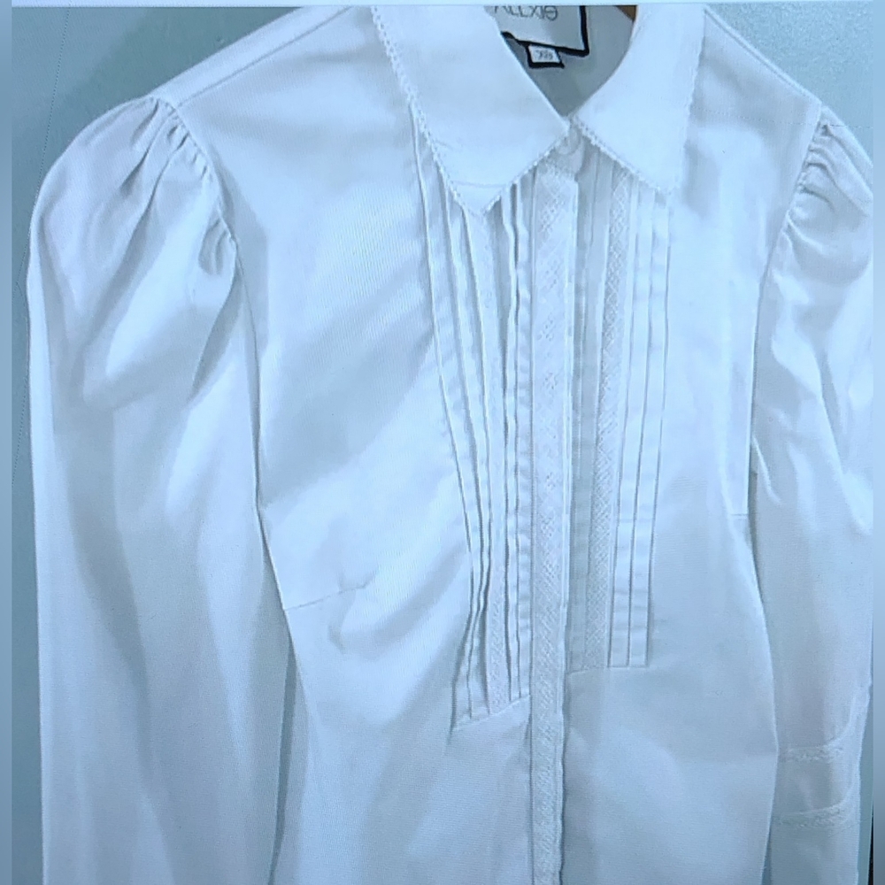 $360 NWT ALEXIS White Haskell Pleated Lace Classic Button Up Top Sz L - Picture 5 of 9